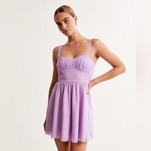 Abercrombie & Fitch Lavender Purple Smocked Ruched Chiffon Mini Dress, Size XS